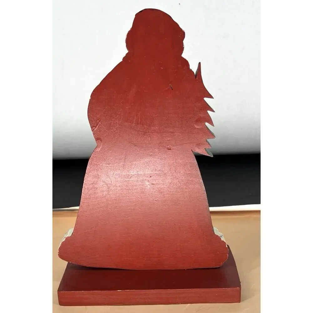 Vintage Hand-Painted Folk Art Wooden Santa Shelf Sitter Primitive Christmas